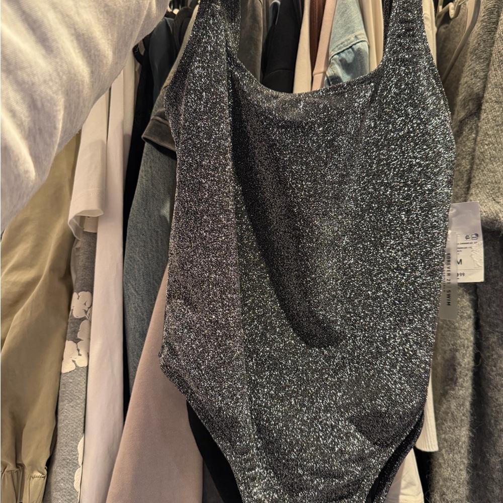 Forever 21 Shimmery Black Scoop Neck Bodysuit